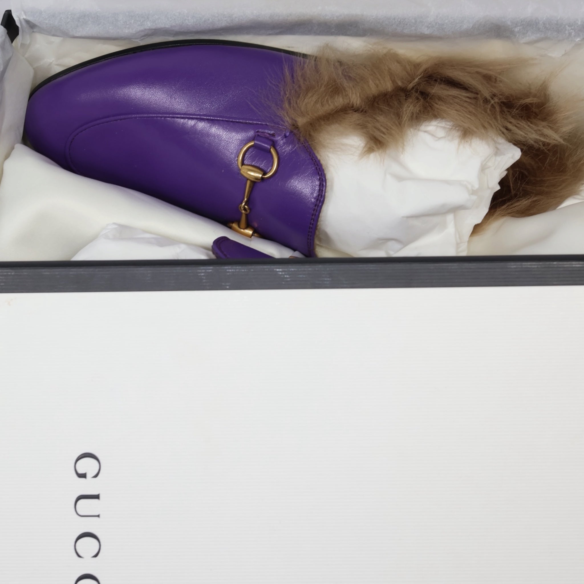 Gucci Princetown Faux Fur Mules Purple (IT37) - Brand New - Gucci - from the ss17 to aw21 archives