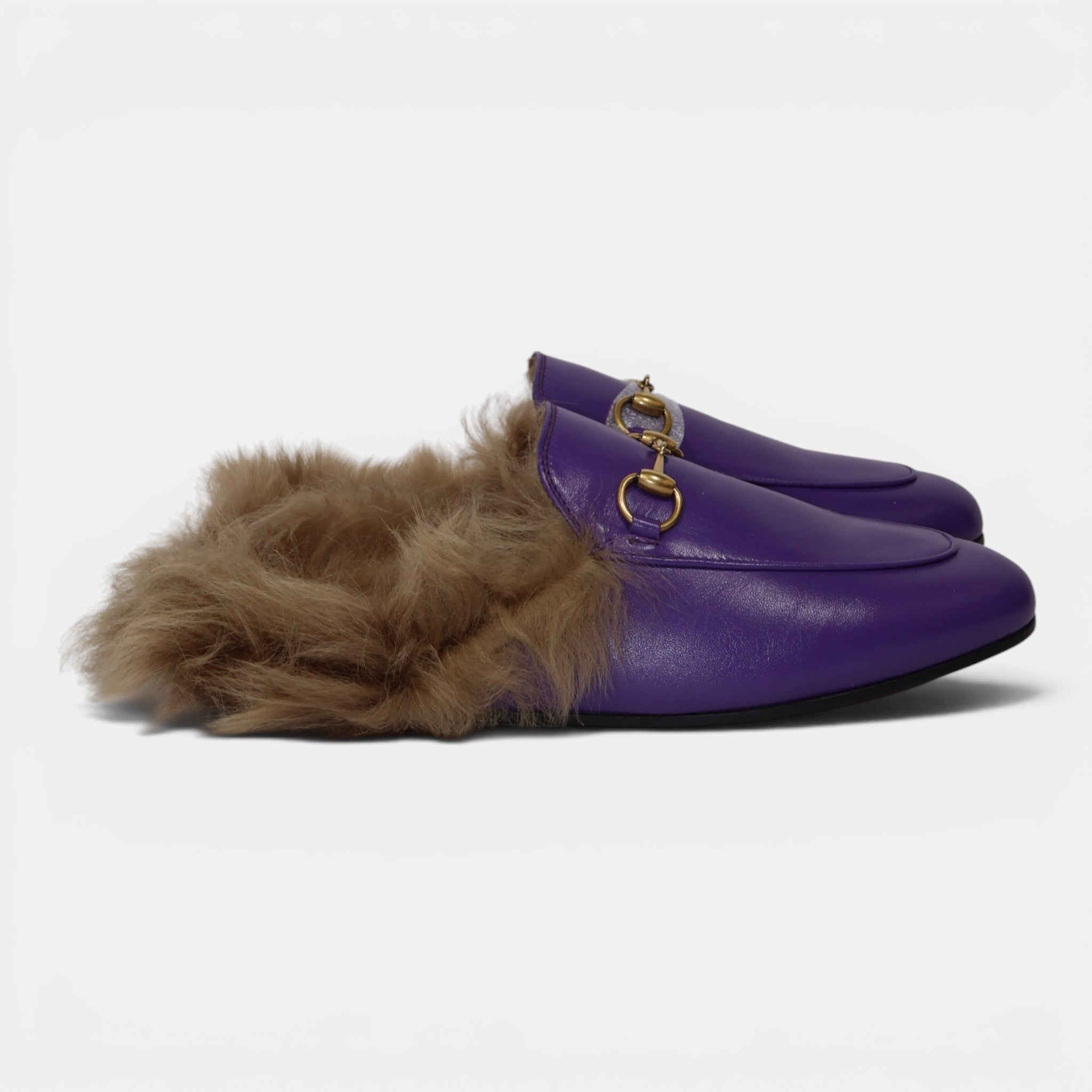 Gucci Princetown Faux Fur Mules Purple (IT37) - Brand New - Gucci - from the ss17 to aw21 archives