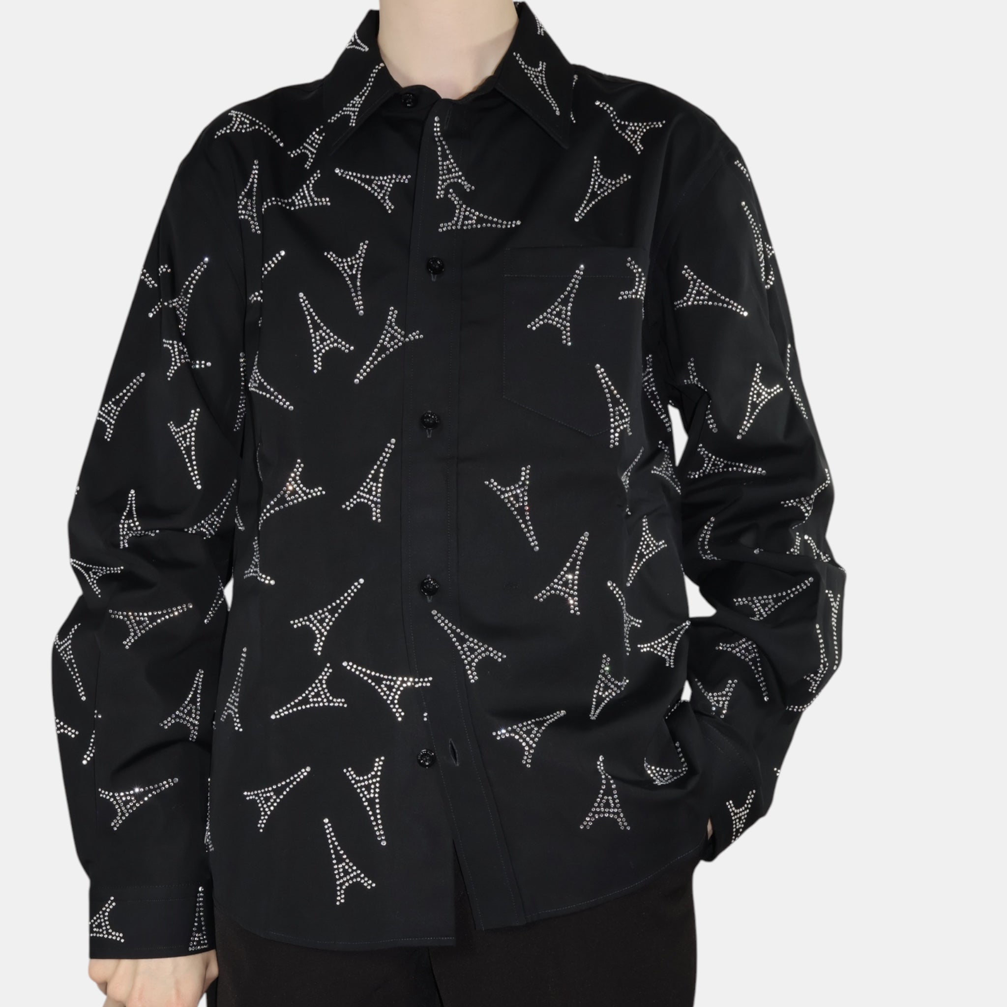 [Runway] Balenciaga Eiffel Tower Strass Shrunk Shirt (M39) - Brand New w/ Tags - Balenciaga - from the ss17 to aw21 archives