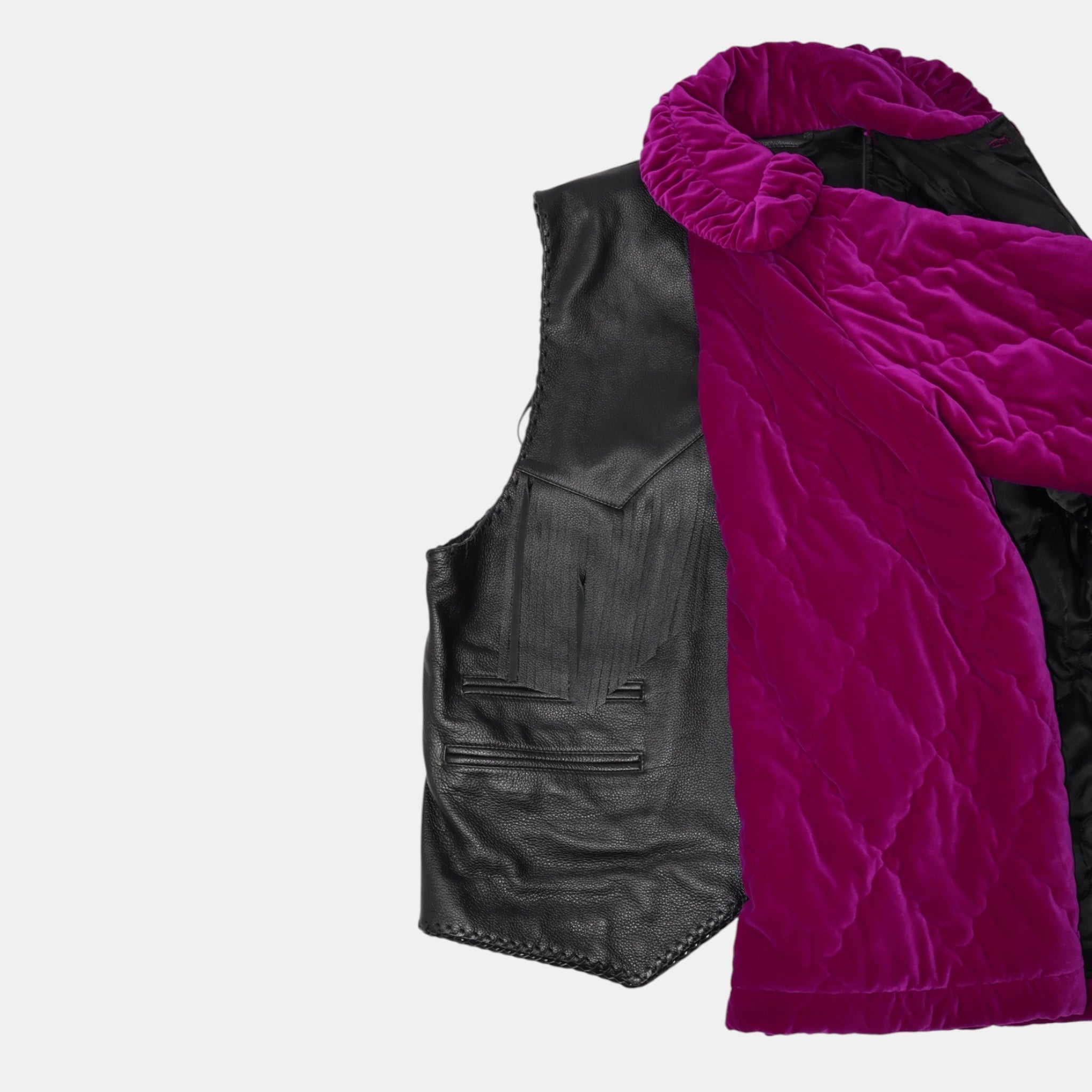 [Runway] Balenciaga Hybrid Fringe Leather Vest Quilted Velvet Jacket (XS/F36) - Brand New - Balenciaga - from the ss17 to aw21 archives