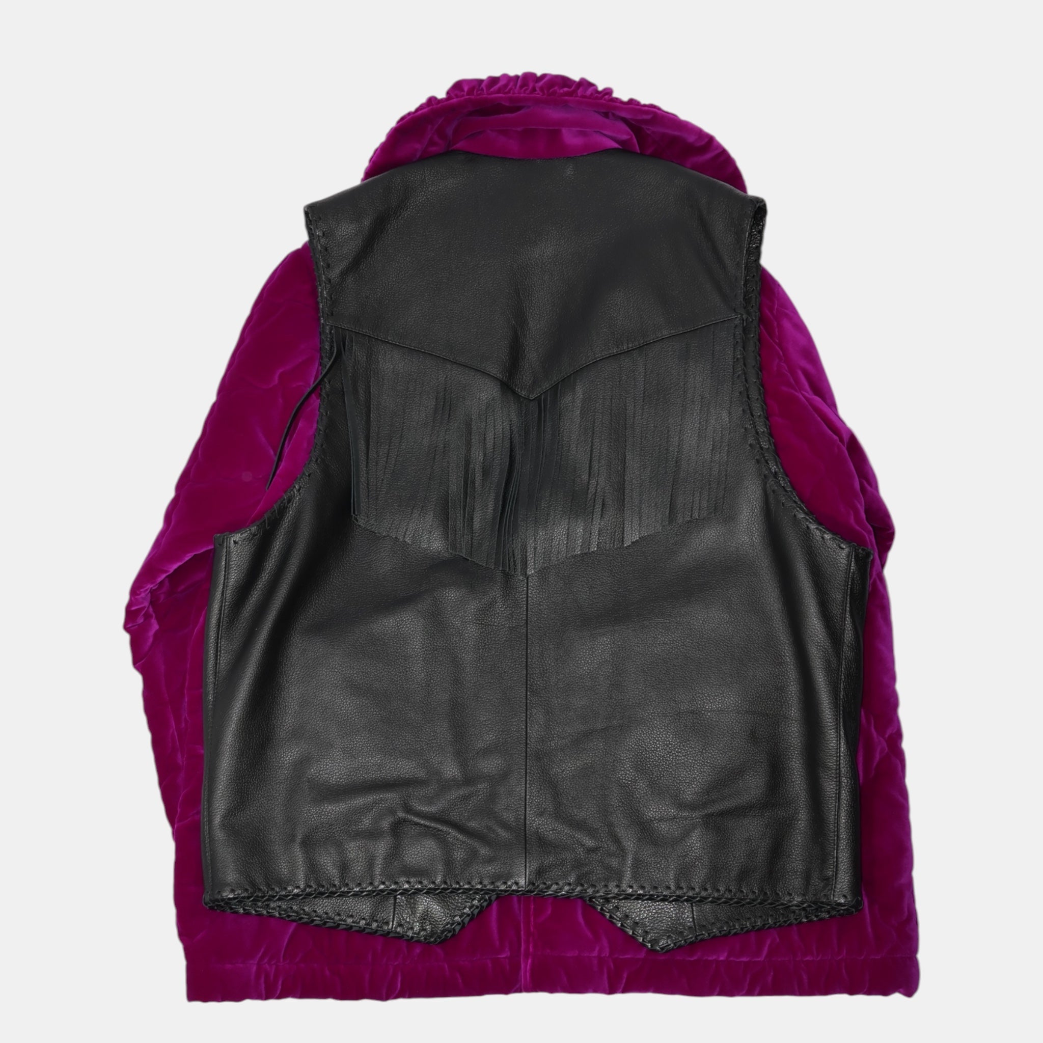 [Runway] Balenciaga Hybrid Fringe Leather Vest Quilted Velvet Jacket (XS/F36) - Brand New - Balenciaga - from the ss17 to aw21 archives