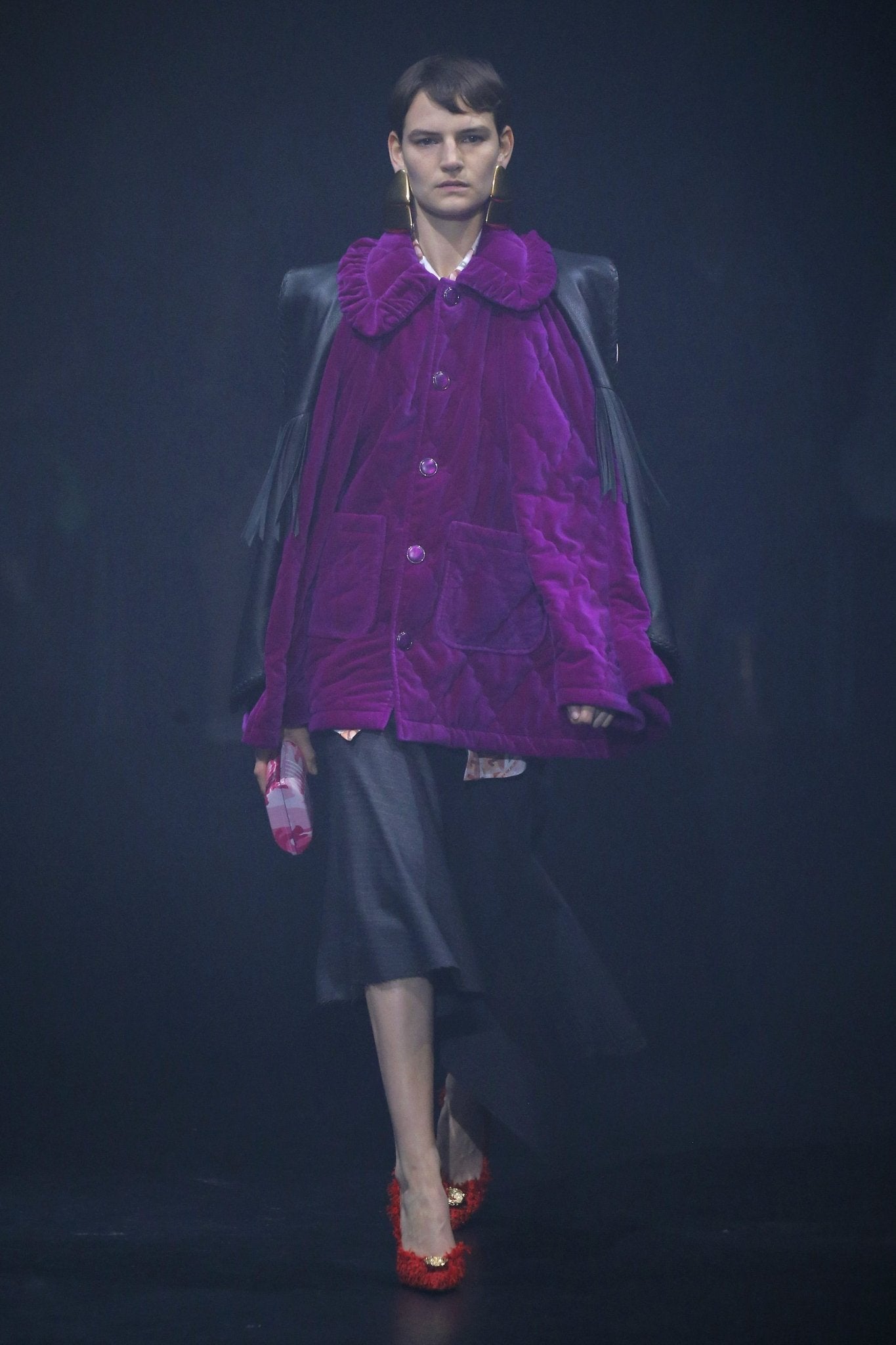 [Runway] Balenciaga Hybrid Fringe Leather Vest Quilted Velvet Jacket (XS/F36) - Brand New - Balenciaga - from the ss17 to aw21 archives