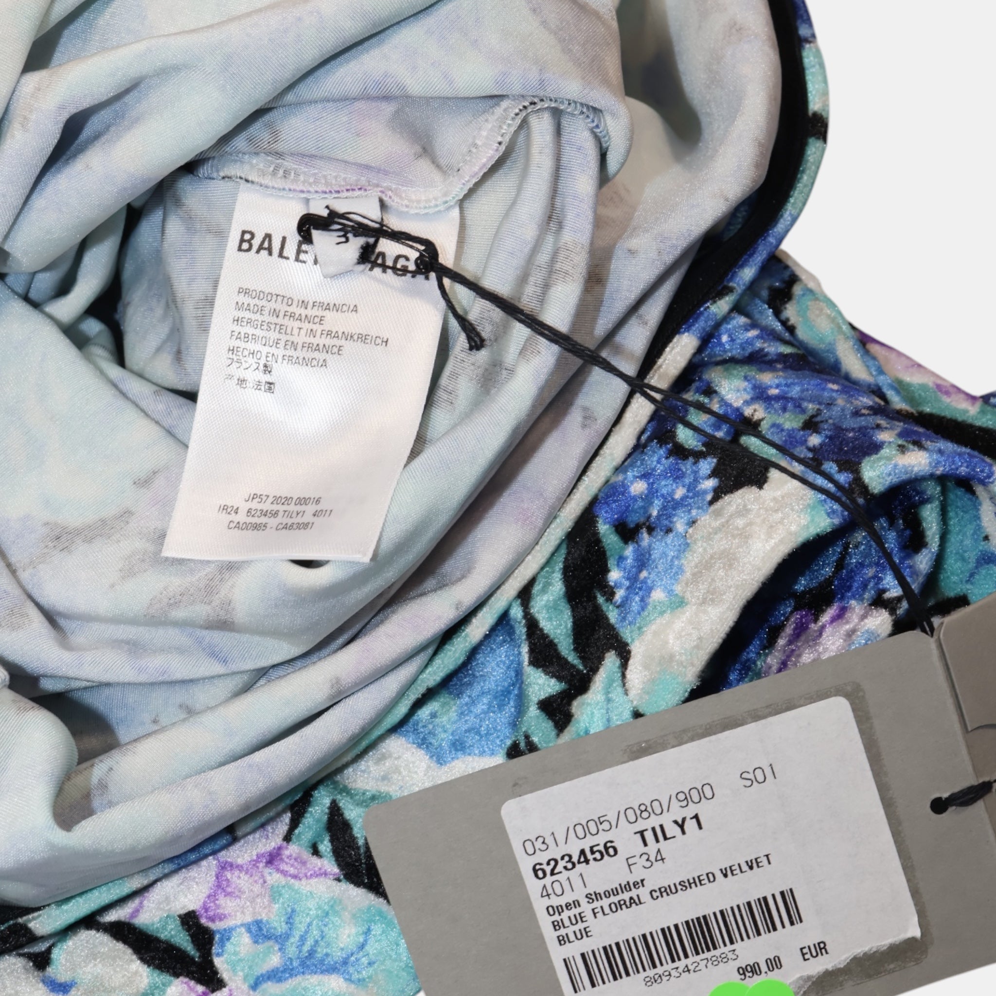 [Runway] Balenciaga Open Shoulder Floral Crushed Velvet Dress (F34) - Brand New w/ Tags - Balenciaga - from the ss17 to aw21 archives