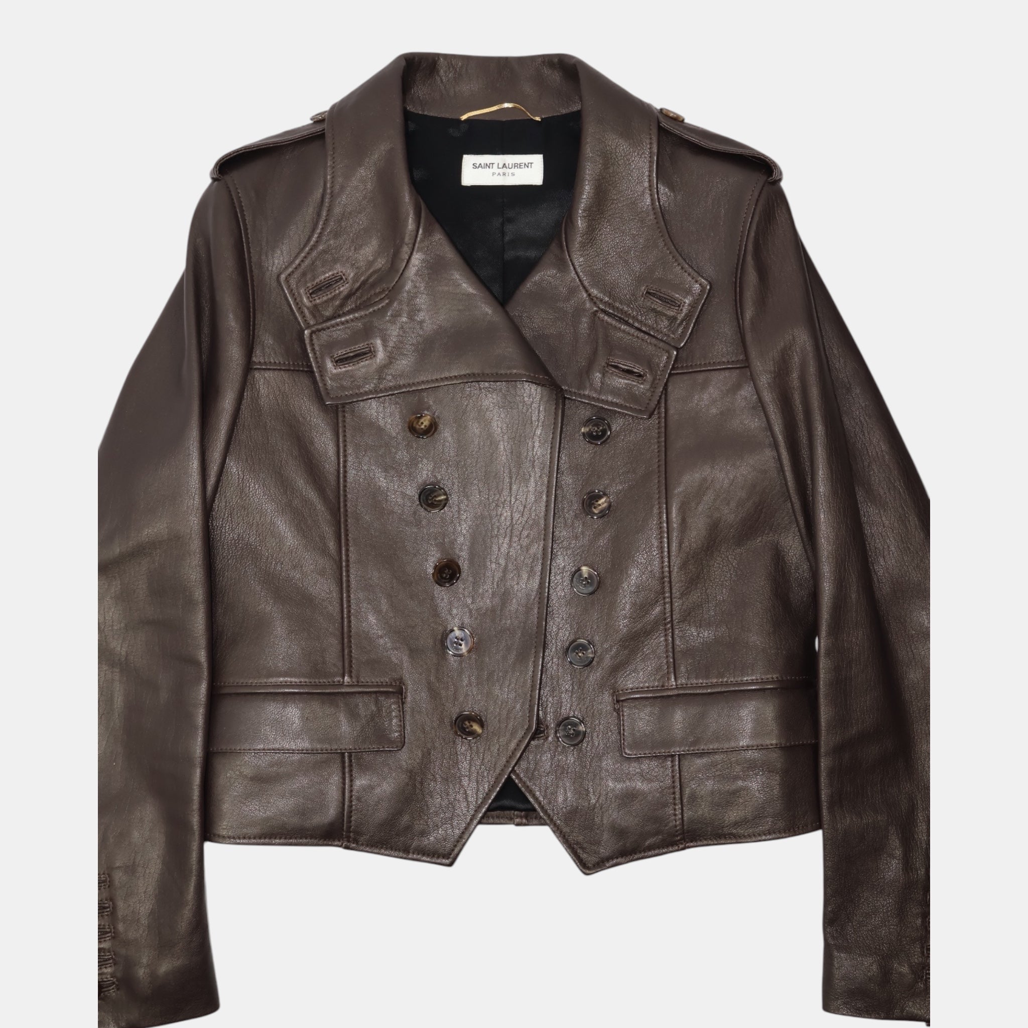 Saint Laurent FW14 Brown Double Breasted Leather Jacket Hedi Slimane (F34) - Saint Laurent - from the ss17 to aw21 archives