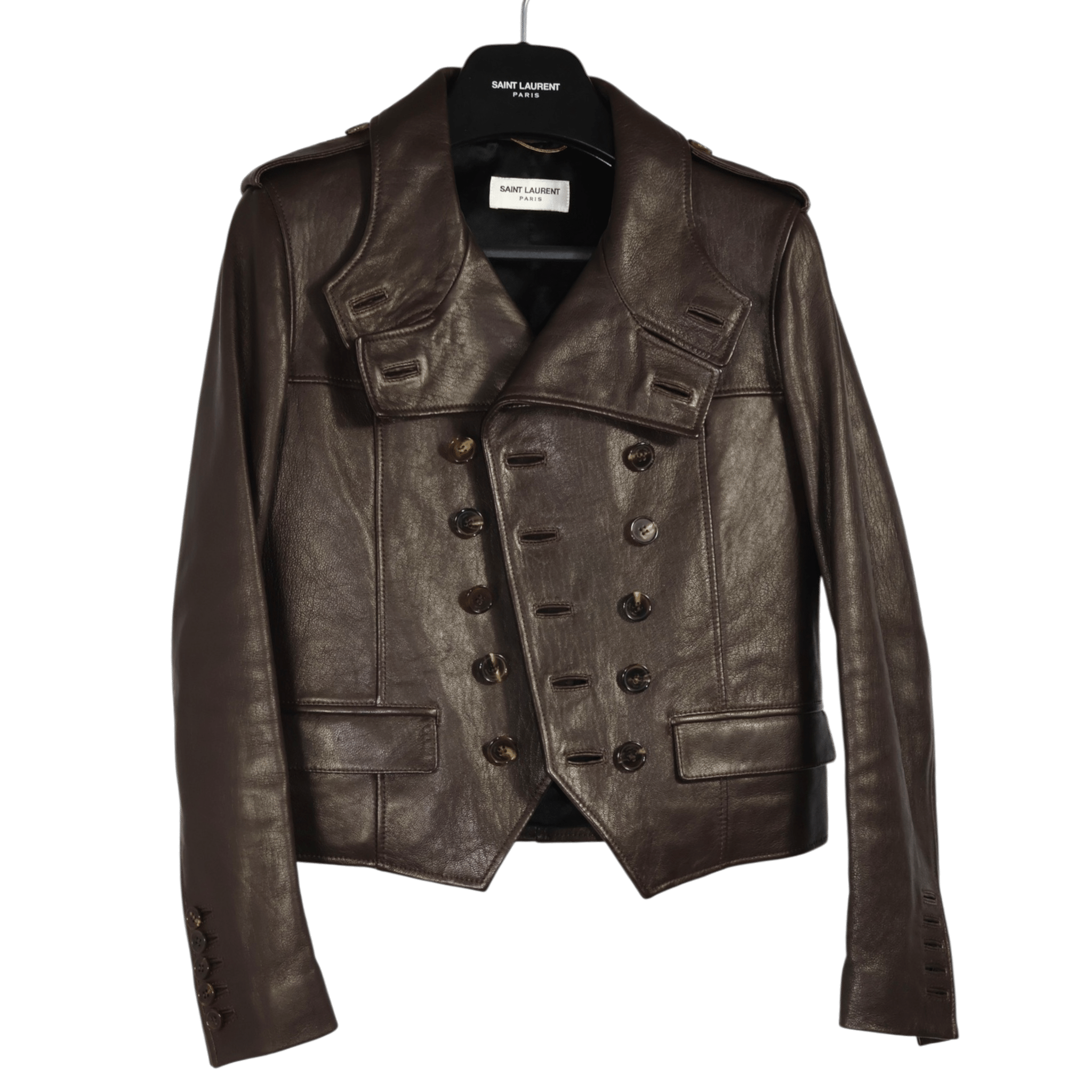 Saint Laurent FW14 Brown Double Breasted Leather Jacket Hedi Slimane (F34) - Saint Laurent - from the ss17 to aw21 archives