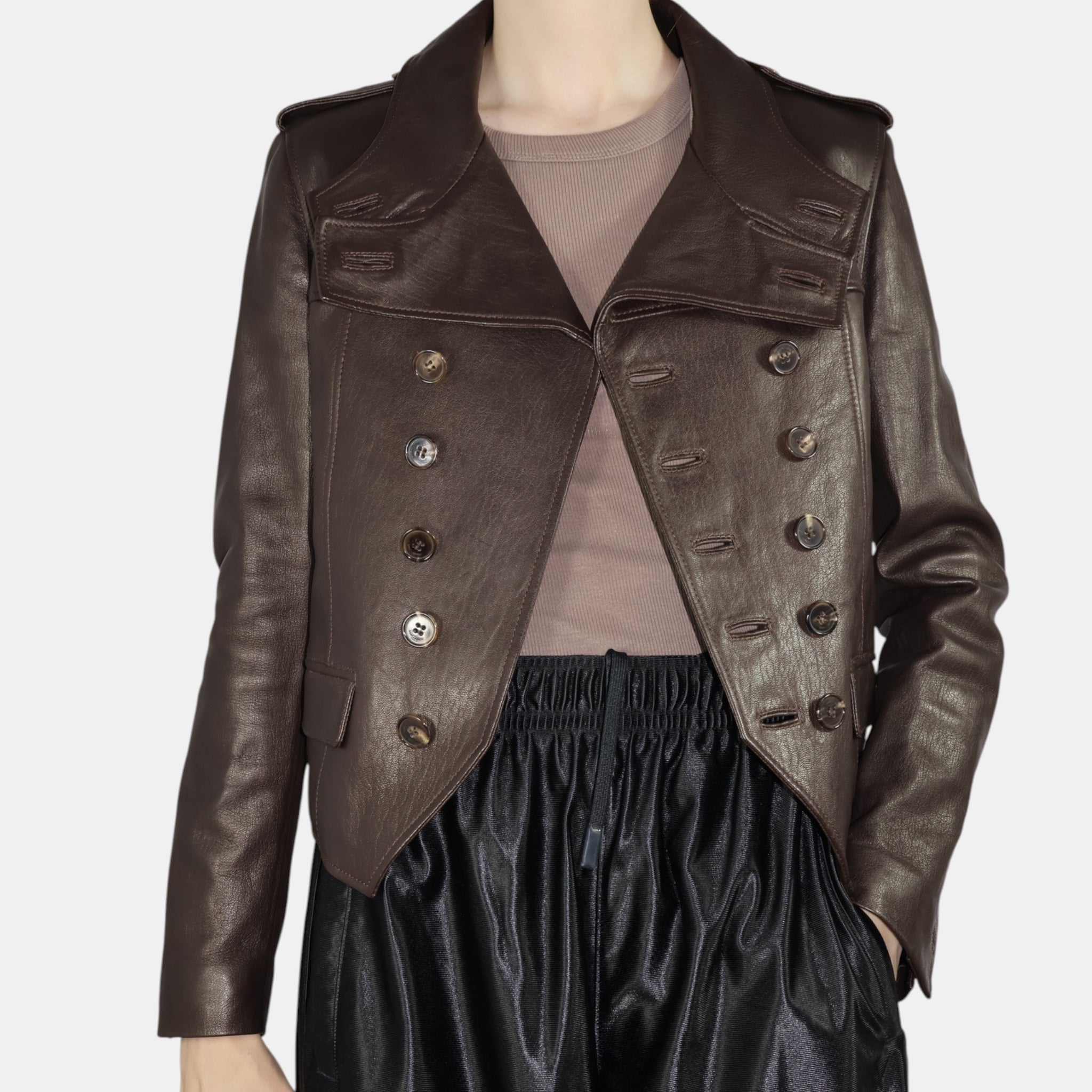 Saint Laurent FW14 Brown Double Breasted Leather Jacket Hedi Slimane (F34) - Saint Laurent - from the ss17 to aw21 archives