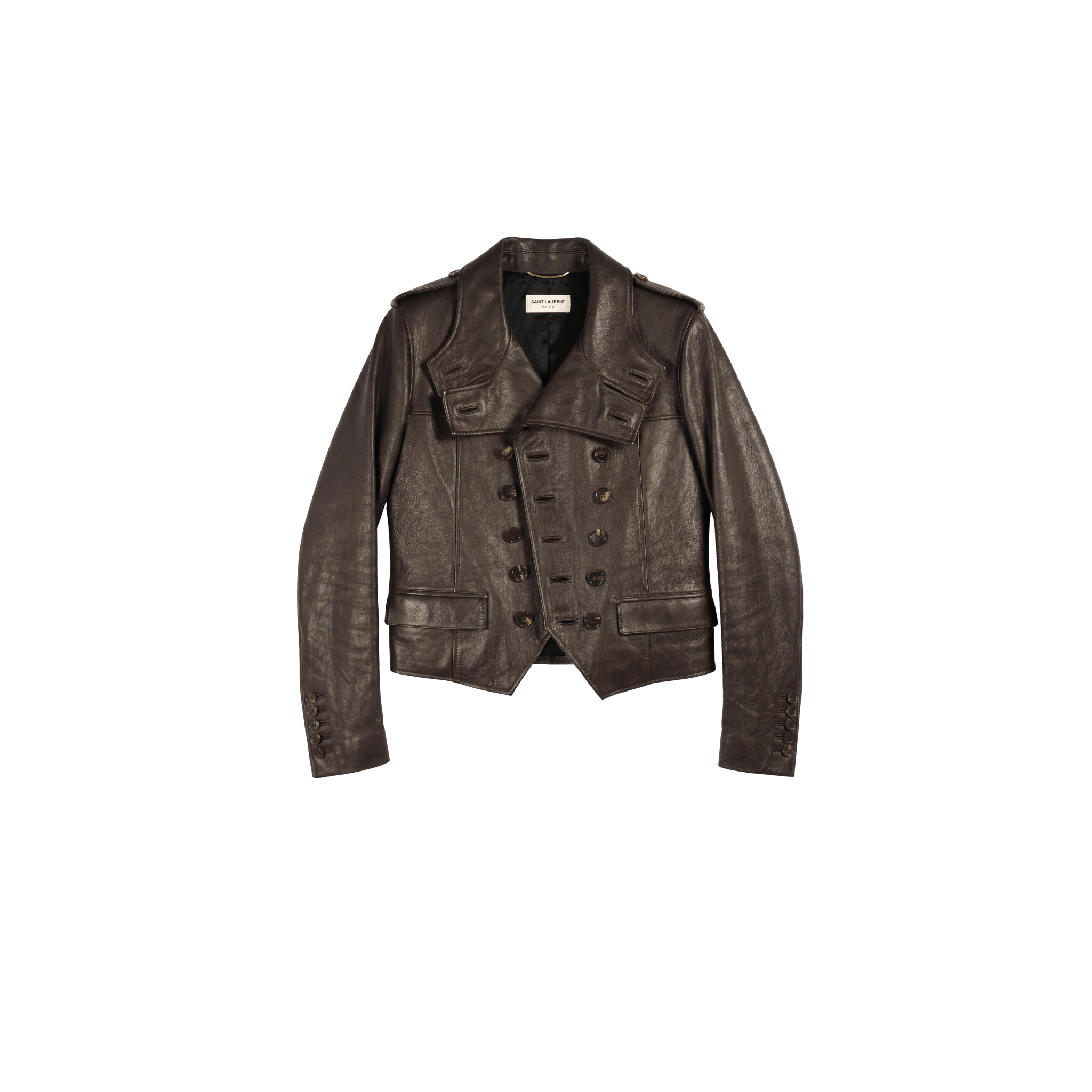 Saint Laurent FW14 Brown Double Breasted Leather Jacket Hedi Slimane (F34) - Saint Laurent - from the ss17 to aw21 archives