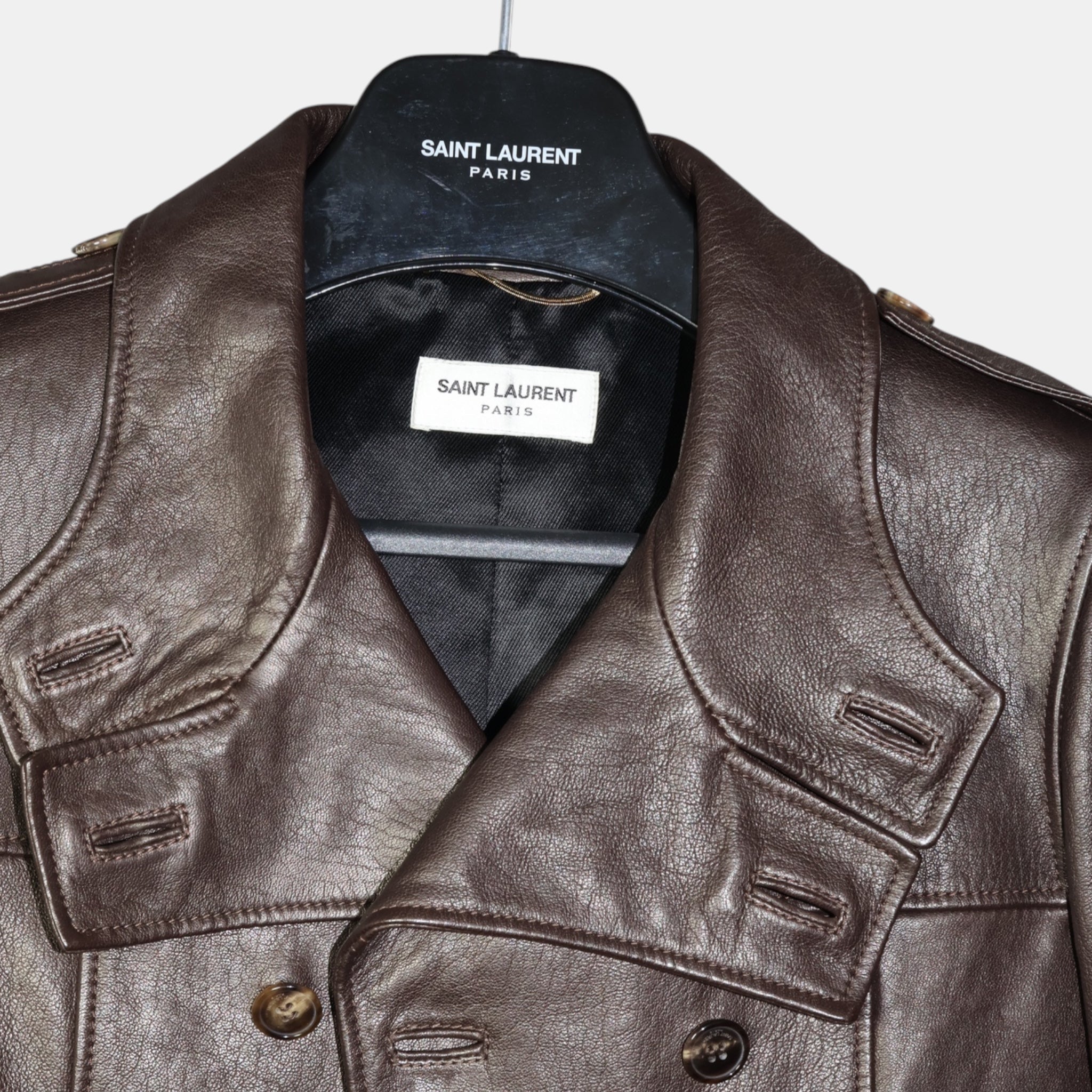 Saint Laurent FW14 Brown Double Breasted Leather Jacket Hedi Slimane (F34) - Saint Laurent - from the ss17 to aw21 archives