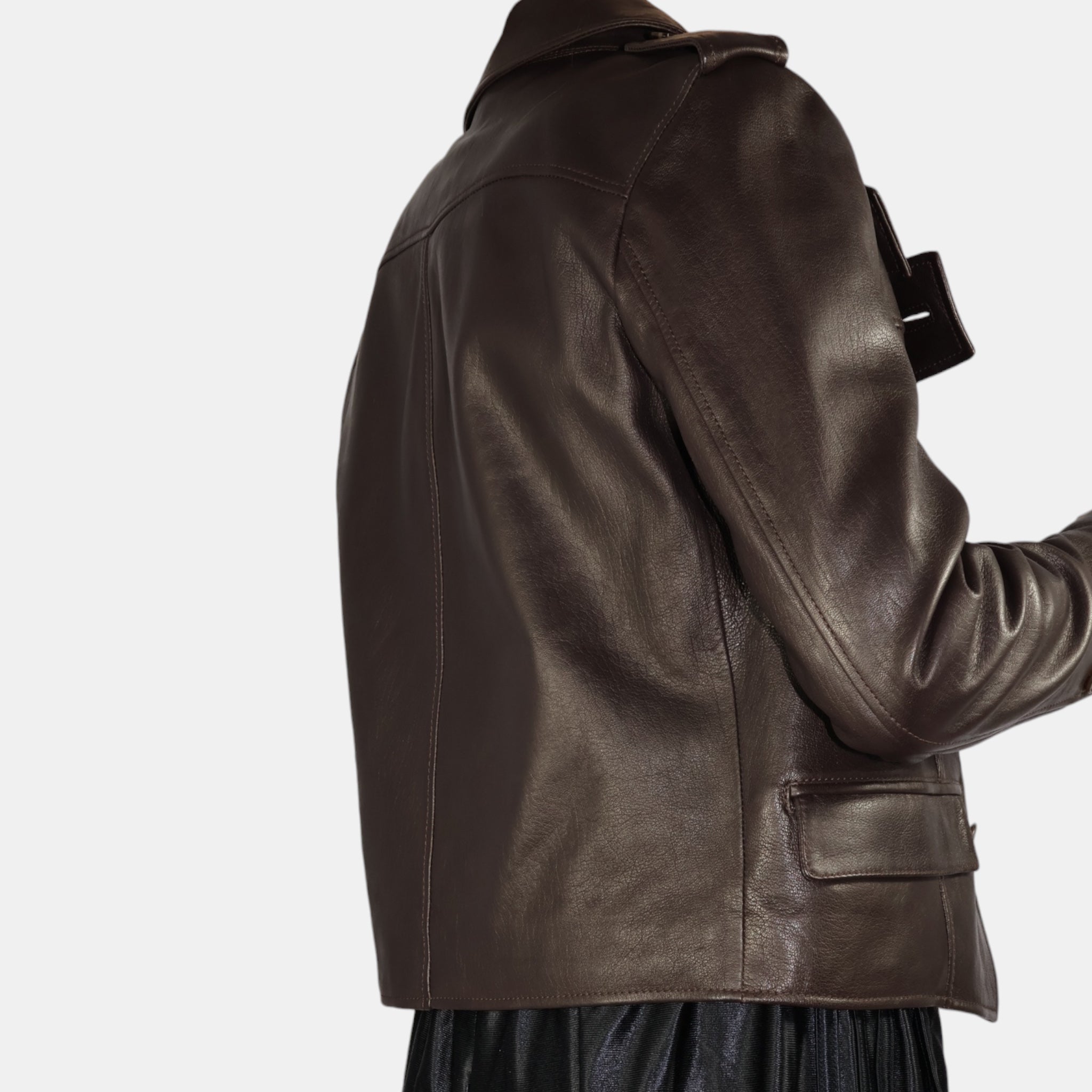 Saint Laurent FW14 Brown Double Breasted Leather Jacket Hedi Slimane (F34) - Saint Laurent - from the ss17 to aw21 archives
